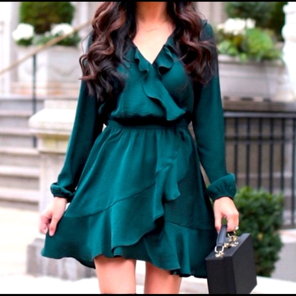 Express Dresses & Skirts - Express Emerald Green Ruffle Dress